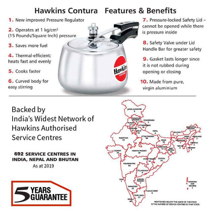 Hawkins Aluminium 3 Litre Contura Pressure Cooker,Handi Inner Lid Cooker,Silver(Hc30)