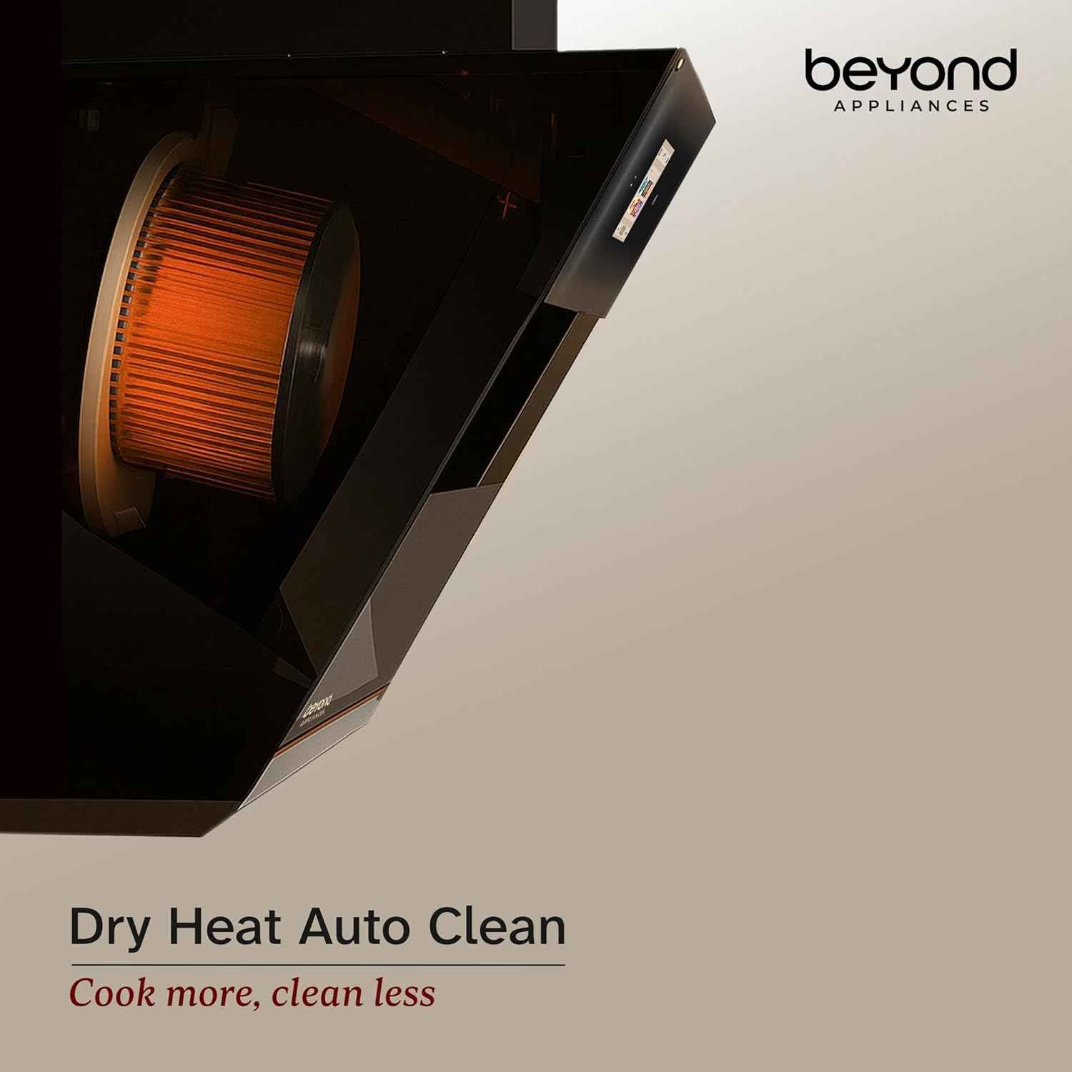 Beyond Appliances Eris 60cm Auto Clean Slant Kitchen Chimney | 1500 CMH Suction | Filterless | Smart Touchscreen Display | Touch Control | Black | PAN INDIA SERVICE