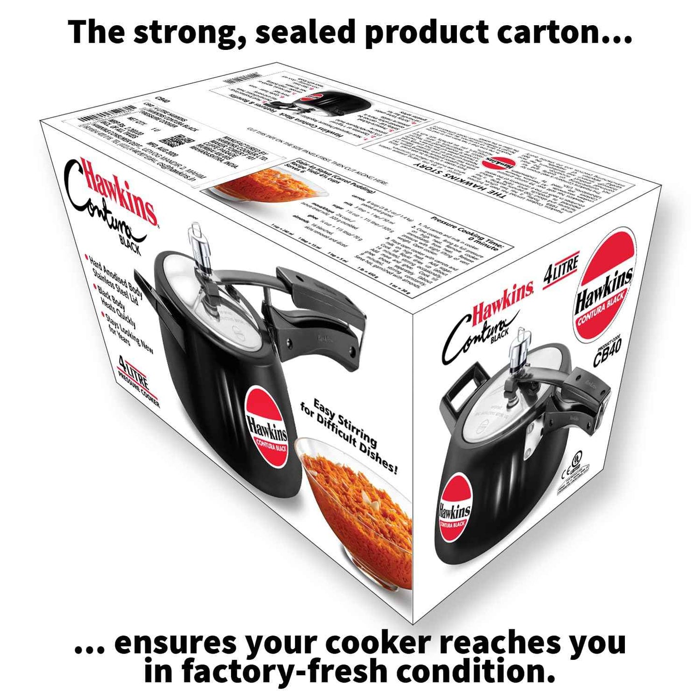 Hawkins 4 Litre Contura Black Pressure Cooker, Hard Anodised Inner Lid Cooker, Handi Cooker, Black (Cb40), 4 Liter