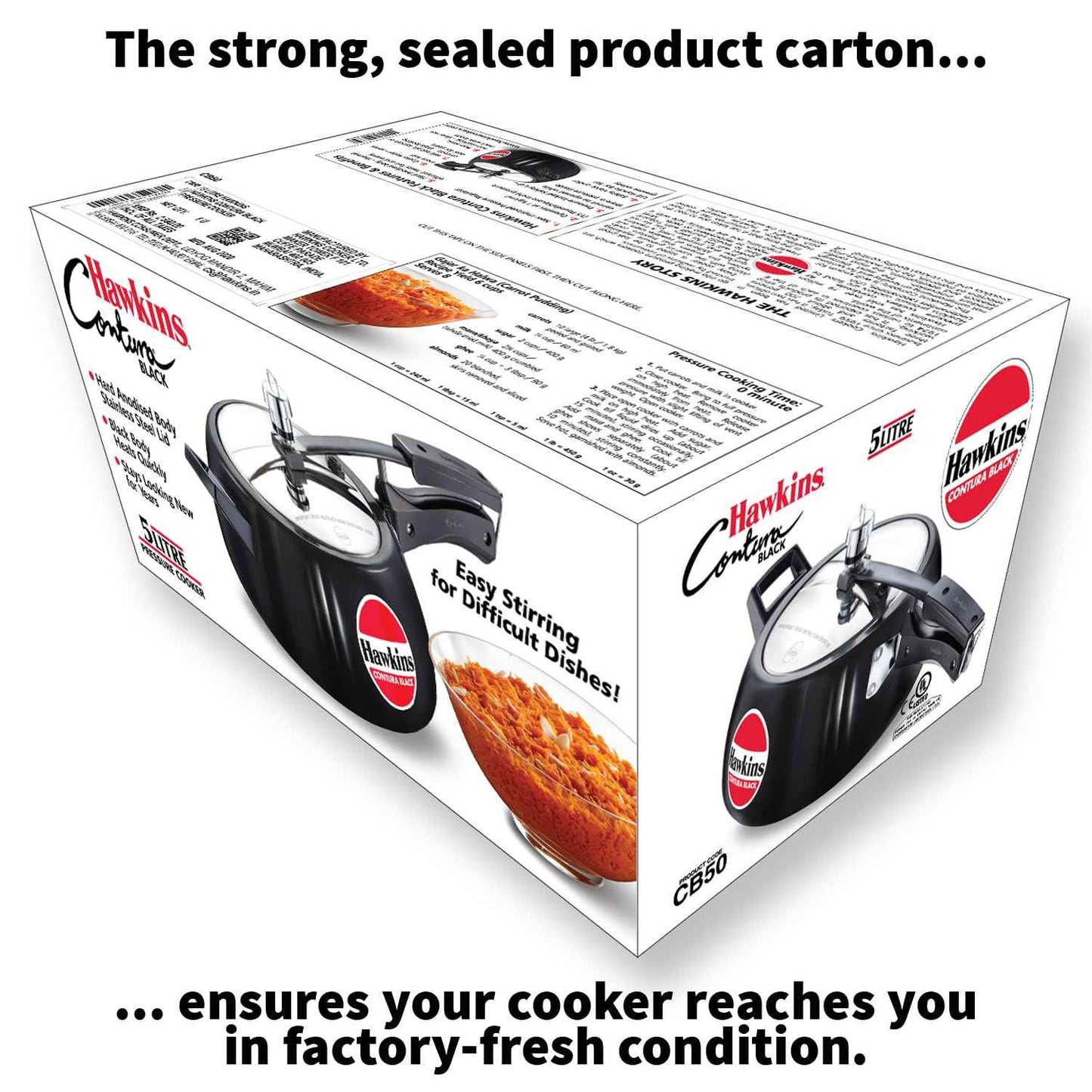 Hawkins Contura Black Pressure Cooker, 5 Litre, Black (CB50)