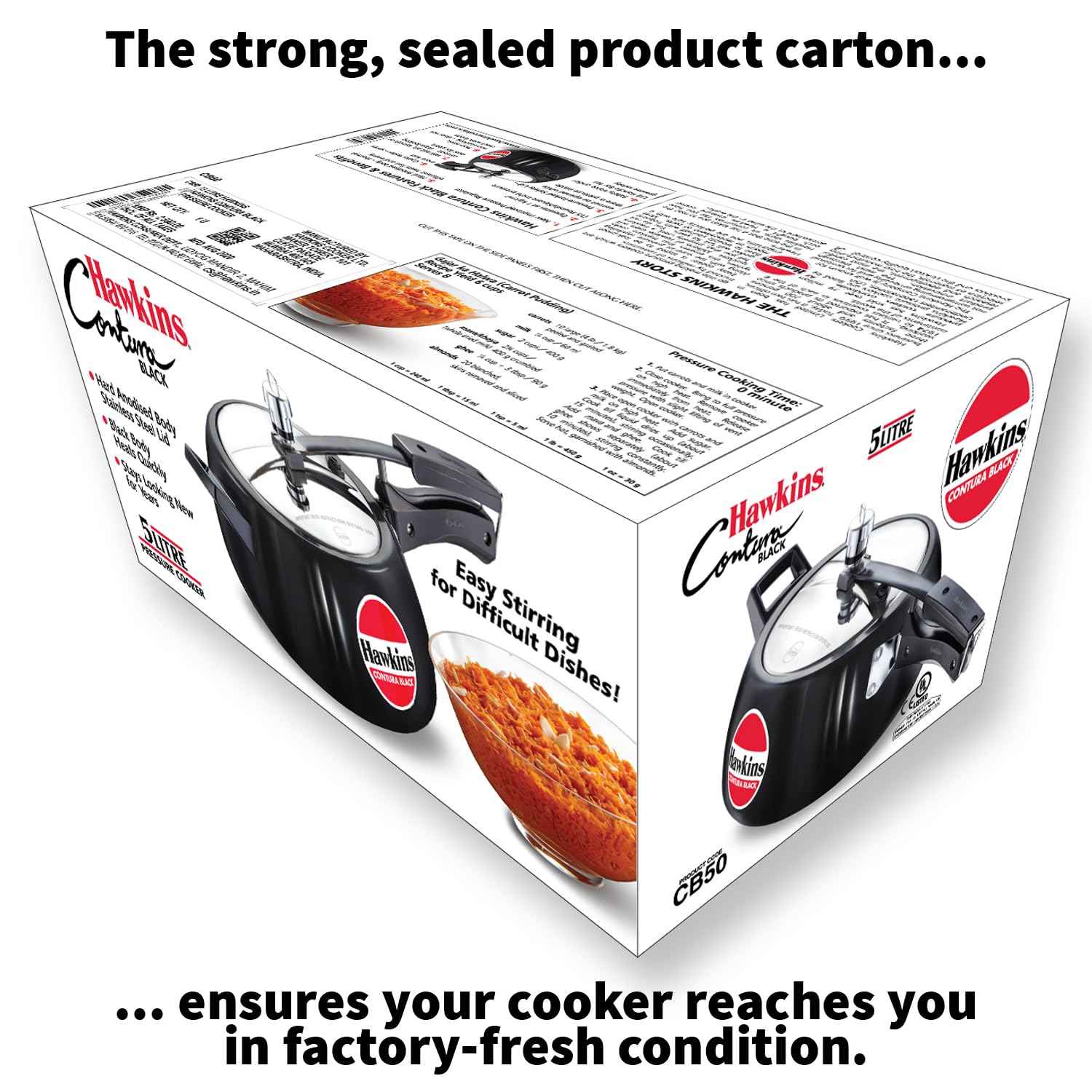 Hawkins Contura Black Pressure Cooker, 5 Litre, Black (CB50)