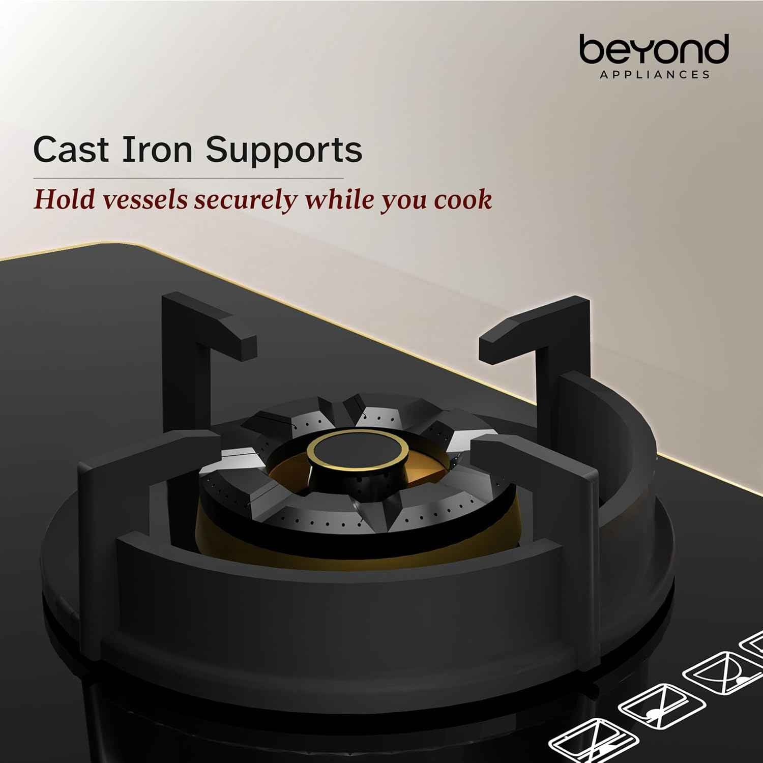 Beyond Appliances Altair Premium 4 Burner Smart Glass Hobtop Gas Stove | Auto Ignition | Digital Timer | Flame Failure Device | Jumbo Burner | Toughened Glass | LPG & PNG Compatible