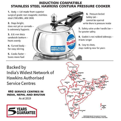 Hawkins Stainless Steel Contura 3 Litre Inner Lid Pressure Cooker Induction Compatible