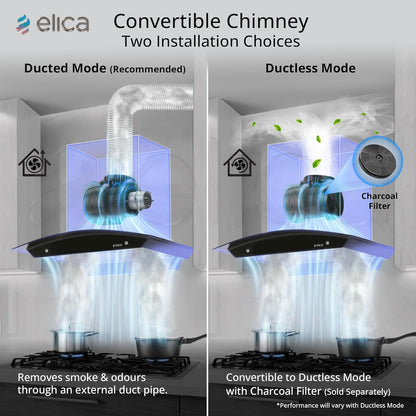 Elica 60cm 1500 m3/hr BLDC Filterless Autoclean Kitchen Chimney with 15 Years Motor & 5 Years Comprehensive Warranty | WDFL 600 BLDC HAC LTW MS NERO | Black | Touch + Motion Sensor Control Kitchen Etto