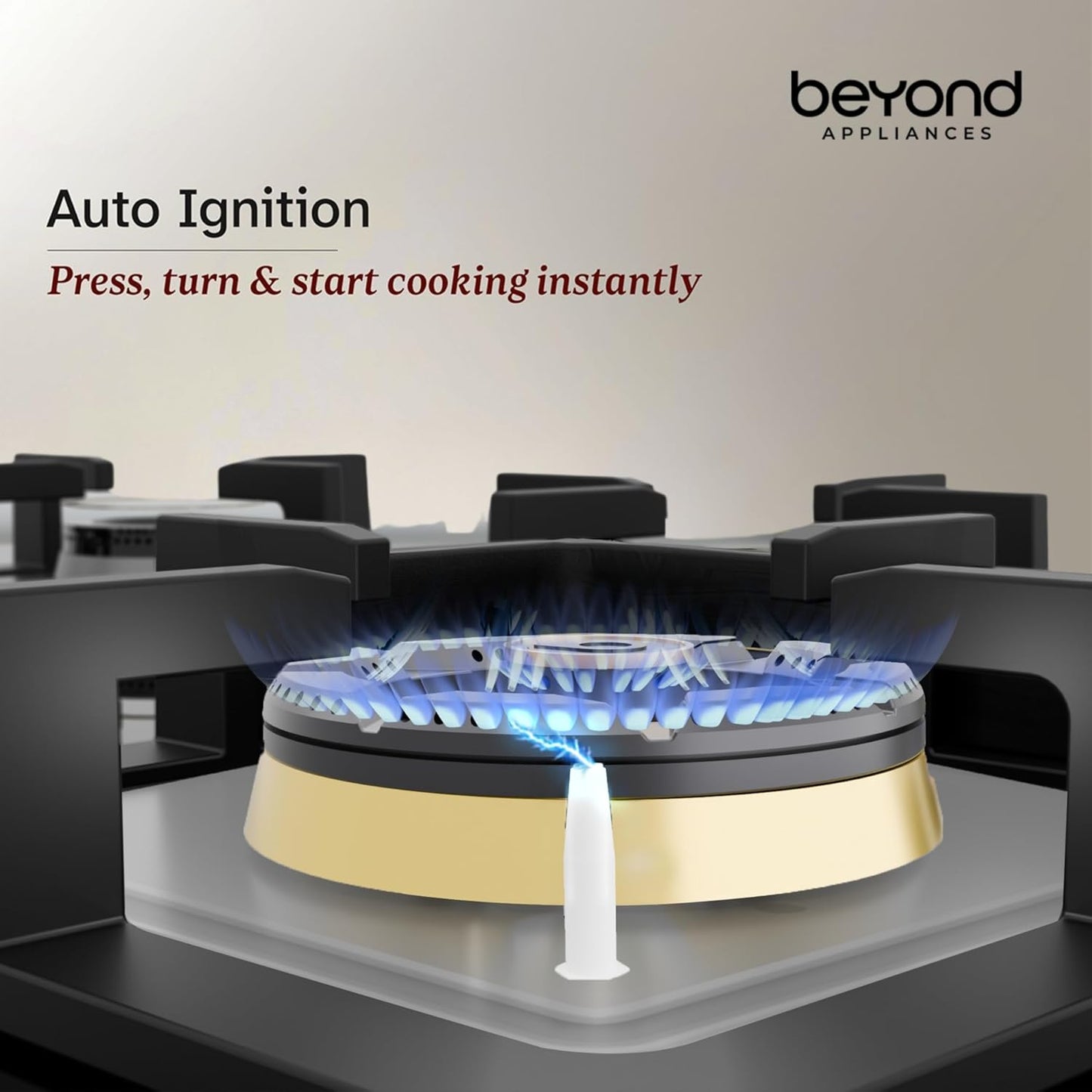 Beyond Appliances Dorado 4 Burner Smart Glass Hobtop Gas Stove | Auto Ignition | Digital Timer | Flame Failure Device | Toughened Glass | LPG & PNG Compatible Kitchen Etto