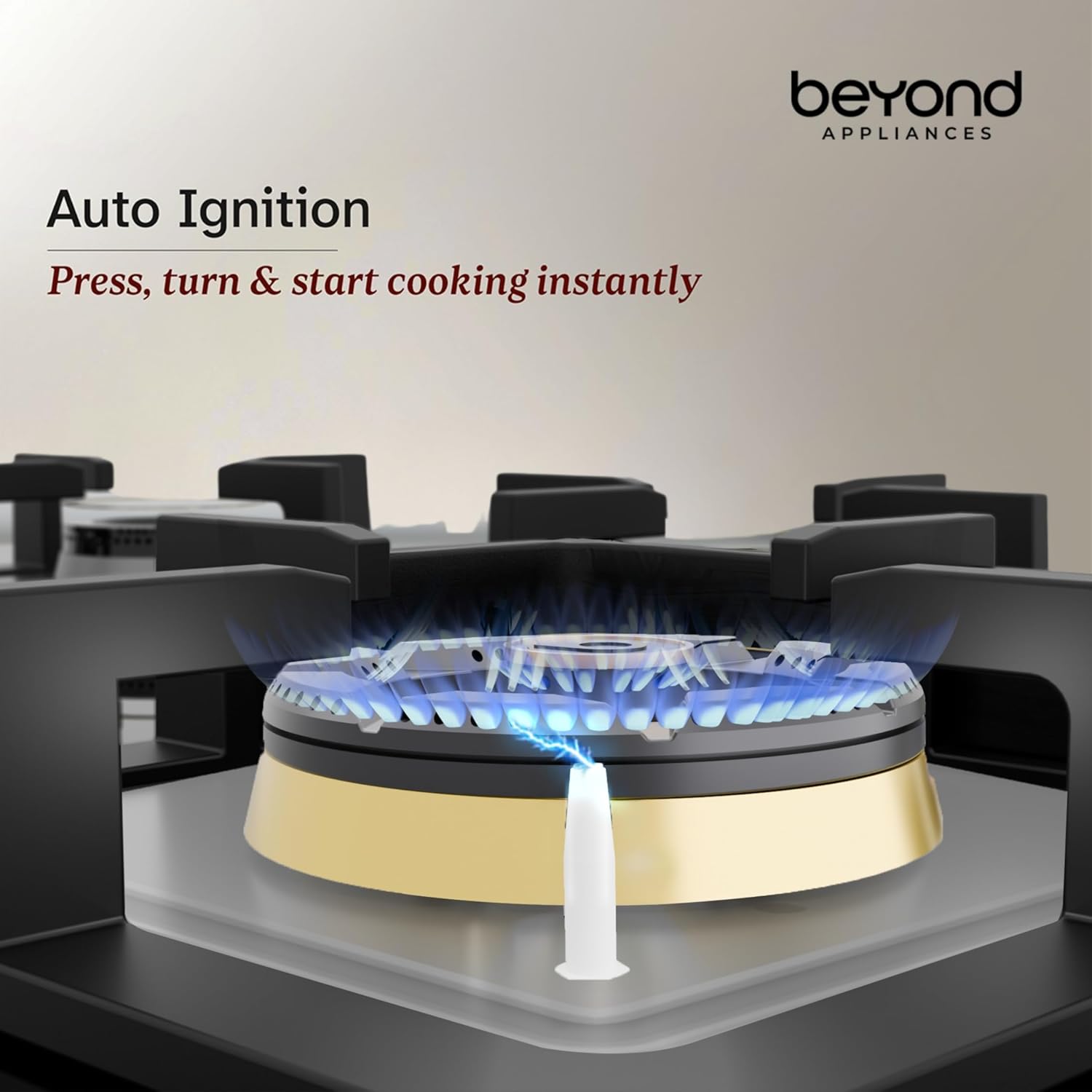 Beyond Appliances Dorado 4 Burner Smart Glass Hobtop Gas Stove | Auto Ignition | Digital Timer | Flame Failure Device | Toughened Glass | LPG & PNG Compatible Kitchen Etto