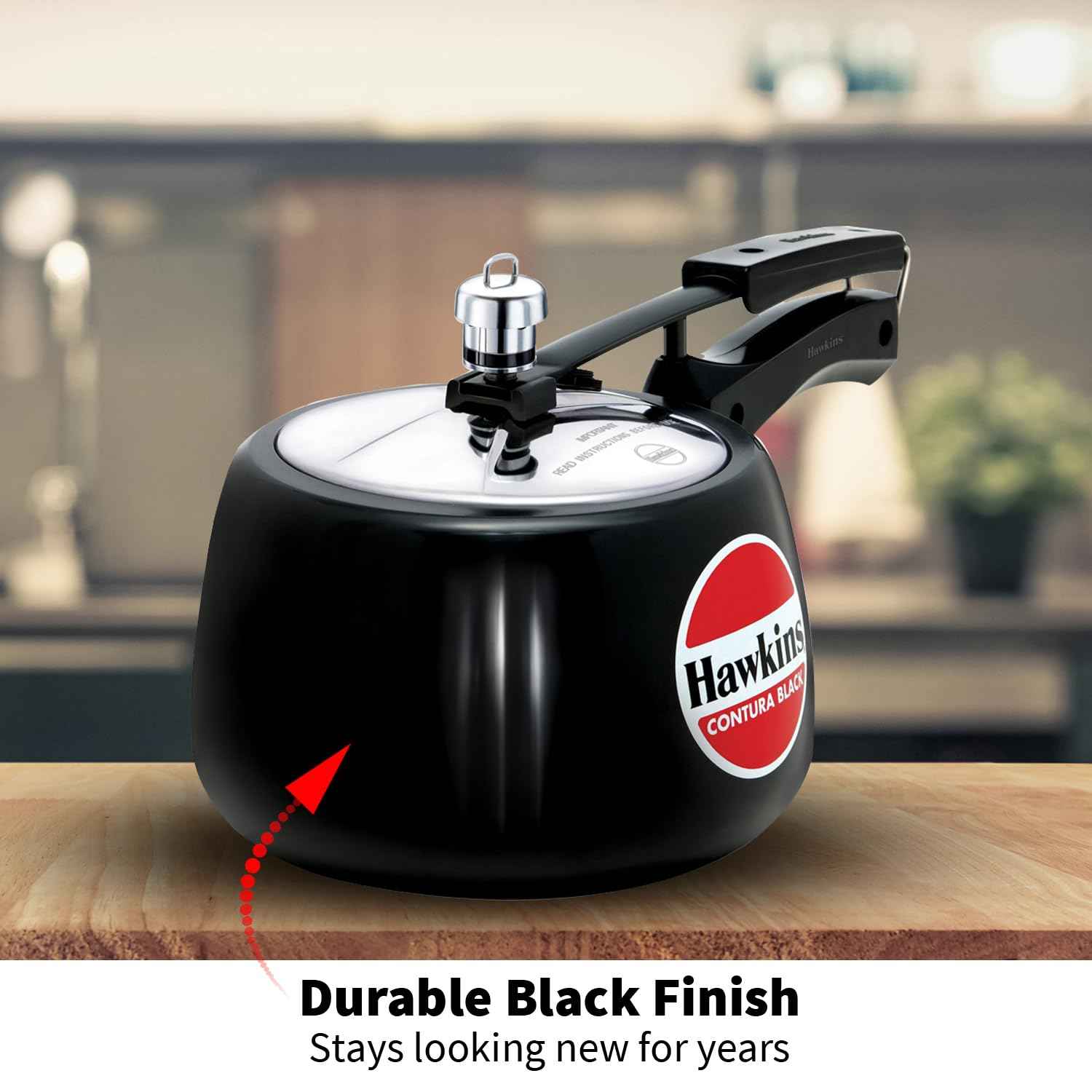 Hawkins 3 Litre Contura Black Pressure Cooker, Hard Anodised Inner Lid Cooker, Handi Cooker, (CB30)