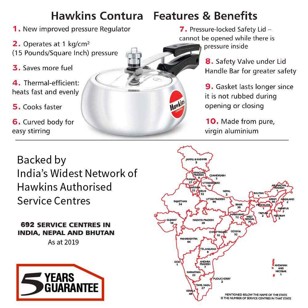 Hawkins Contura 2L Aluminium Inner Lid Pressure Cooker (Silver)