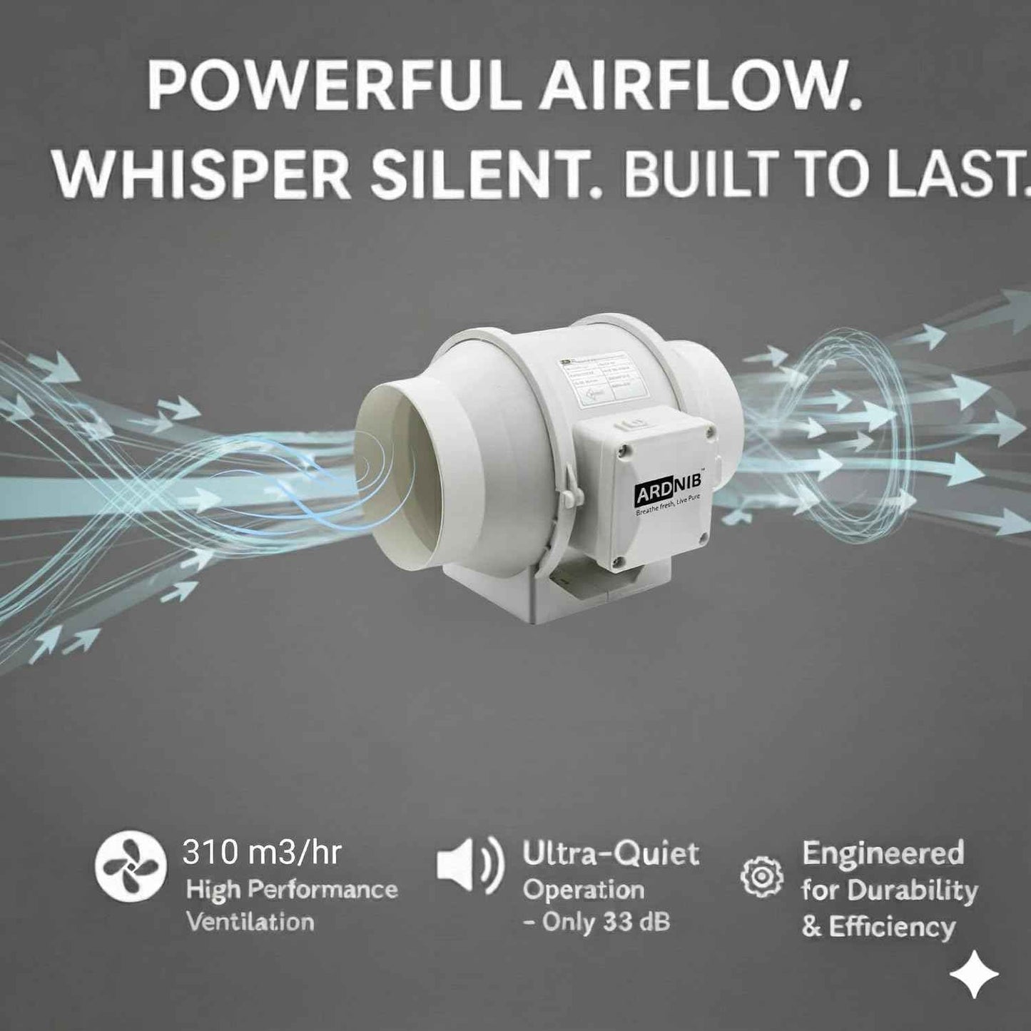 Inline Duct Fan |5 Inch | Silent Mix Flow Fan | Inline Exhaust Fan | Circular Inline Fan/Air Circulation System | White 45W Copper Motor | Airflow 310m3/h | 2 Speed | 2600 RPM