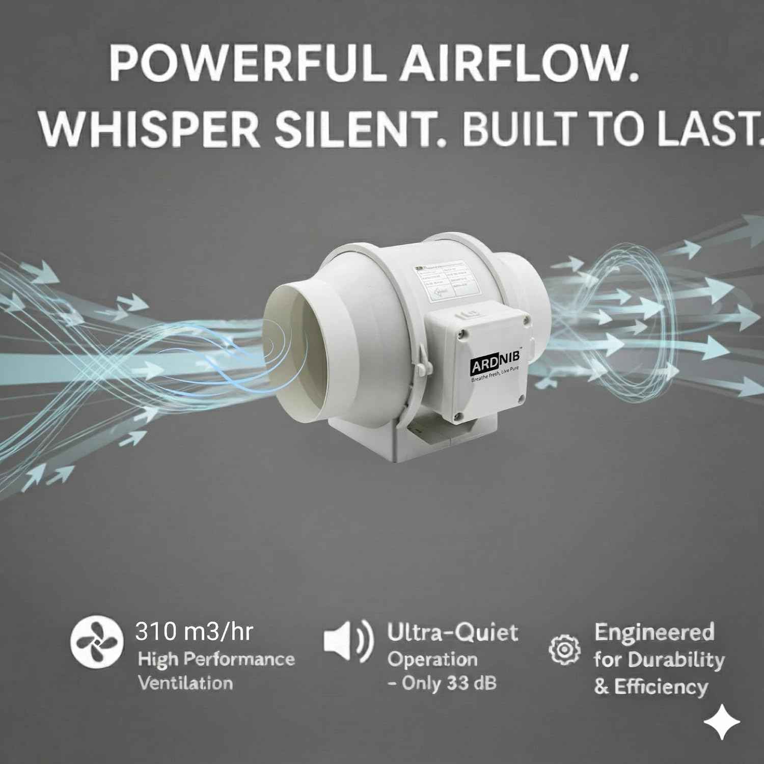 Inline Duct Fan |5 Inch | Silent Mix Flow Fan | Inline Exhaust Fan | Circular Inline Fan/Air Circulation System | White 45W Copper Motor | Airflow 310m3/h | 2 Speed | 2600 RPM