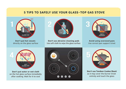 Elica Vetro Glass Top 4 Burner Gas Stove (CT VETRO 460 BLK)Open,Black