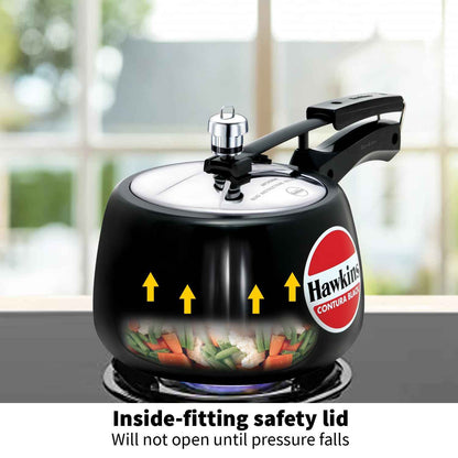 Hawkins 3 Litre Contura Black Pressure Cooker, Hard Anodised Inner Lid Cooker, Handi Cooker, (CB30)