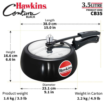Hawkins 3.5 Litre Contura Black Pressure Cooker, Hard Anodised Inner Lid Cooker, Handi Cooker, Black (CB35)
