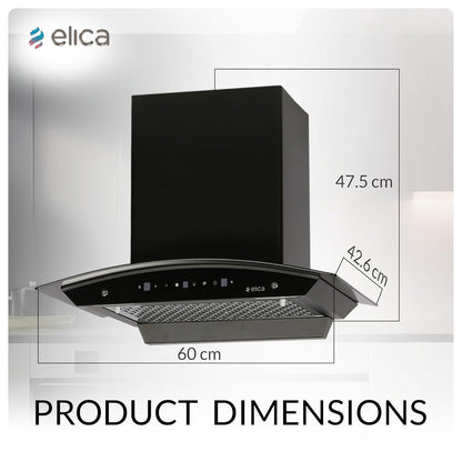 Elica 60cm 1500 m3/hr BLDC Filterless Autoclean Kitchen Chimney with 15 Years Motor & 5 Years Comprehensive Warranty | WDFL 600 BLDC HAC LTW MS NERO | Black | Touch + Motion Sensor Control Kitchen Etto