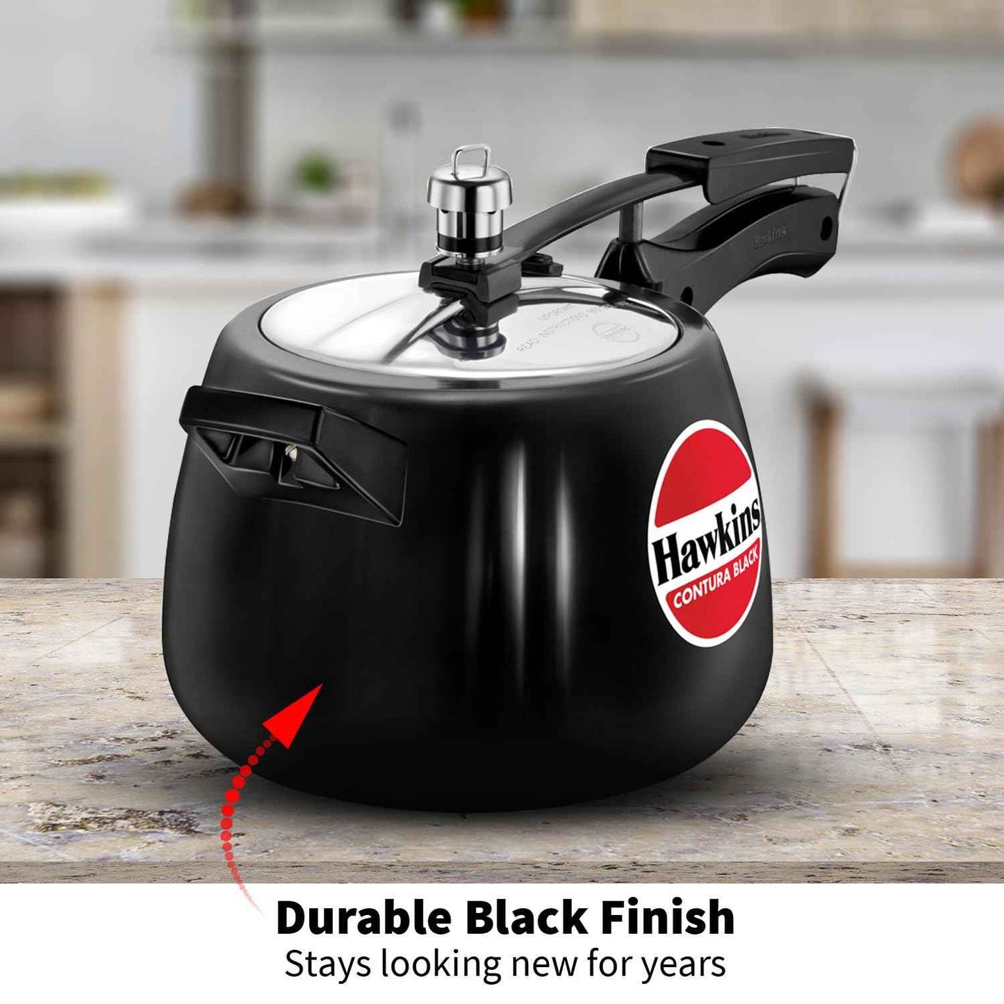 Hawkins 4 Litre Contura Black Pressure Cooker, Hard Anodised Inner Lid Cooker, Handi Cooker, Black (Cb40), 4 Liter