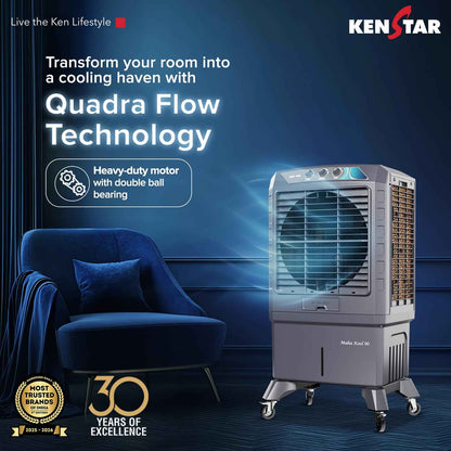 Kenstar MAHA KOOL HC 90 L Desert Air Cooler|Anti-Bacterial Honeycomb Pads|High-Speed Fan|Inverter Ready|50Ft Powerful Air Throw|1-Yr Product Warranty+5-Yr Warranty on Pump&Motor|5-Star BEE Rating|Grey