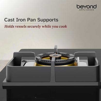 Beyond Appliances Dorado 4 Burner Smart Glass Hobtop Gas Stove | Auto Ignition | Digital Timer | Flame Failure Device | Toughened Glass | LPG & PNG Compatible Kitchen Etto