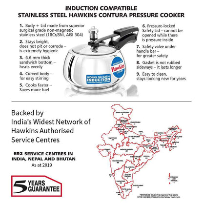 Hawkins 2 Litre Contura Pressure Cooker, Stainless Steel Inner Lid Cooker, Induction Cooker, Silver (SSC20)