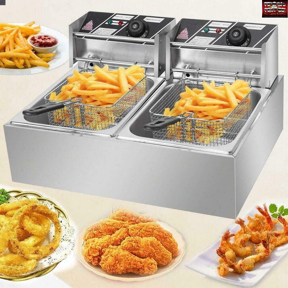 Kitchen Etto 6+6 Liters Commercial Double Tank Deep Fryer, Silver