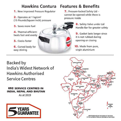 Hawkins 5 Litre Contura Pressure Cooker, Handi Inner Lid Cooker, Silver (HC50), Aluminium
