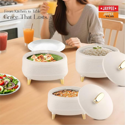 JAYPEE Kingston Klass Stitched Leather Luxurious Stainless Steel Casserole Set of 3