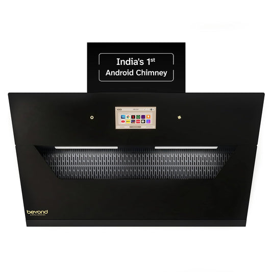 Beyond Appliances Eris 90cm Auto Clean Slant Kitchen Chimney | 1500 CMH Suction | Filterless | Smart Touchscreen Display | Touch Control | Black | PAN INDIA SERVICE| BA-SL-ER-AD-90-CH-001 Kitchen Etto