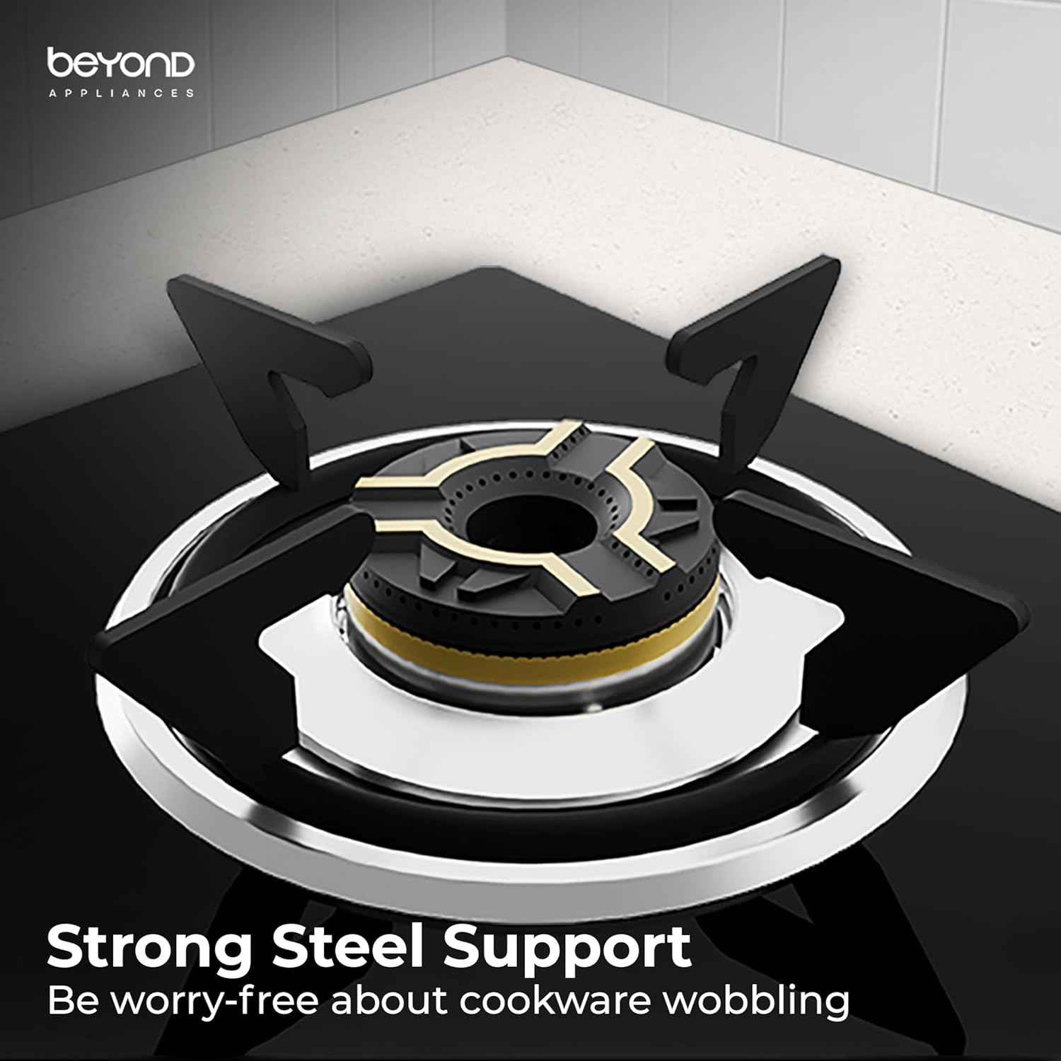 Beyond Appliances Auriga 4 Burner Smart Glass Gas Stove | Auto Ignition | Digital Timer | Flame Failure Device | Toughened Glass | ISI Certified | LPG & PNG Compatible Cooktop | PAN India Service