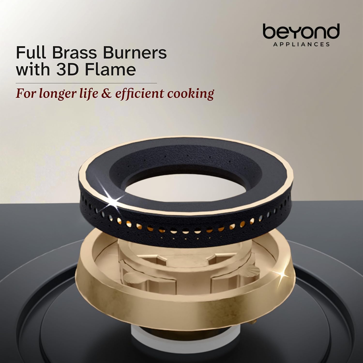 Beyond Appliances Zyra 4 Burner Smart Glass Hobtop Gas Stove | Auto Ignition | Digital Timer | Flame Failure Device | Toughened Glass | LPG & PNG Compatible HOB | PAN India Service Kitchen Etto