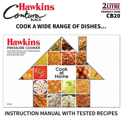 Hawkins 2 Litre Contura Black Pressure Cooker, Hard Anodised Inner Lid Cooker, Handi Cooker, Black (CB20)