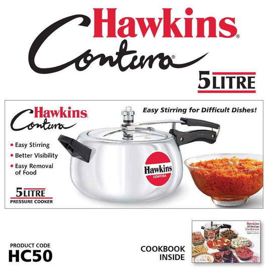 Hawkins 5 Litre Contura Pressure Cooker, Handi Inner Lid Cooker, Silver (HC50), Aluminium