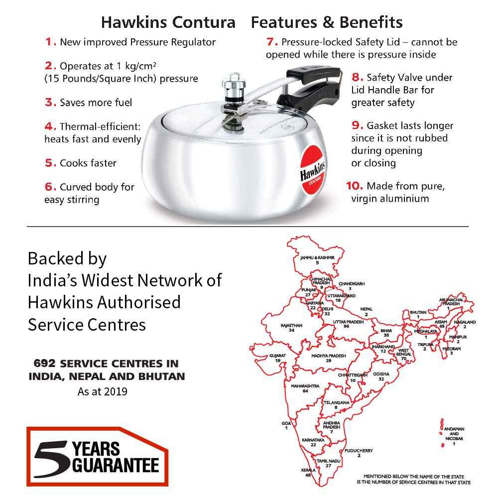 Hawkins 3.5 Litre Contura Pressure Cooker, Handi Inner Lid Cooker, Silver (HC35) Aluminium