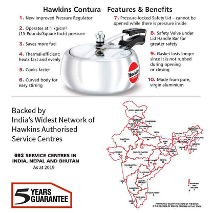 Hawkins 3.5 Litre Contura Pressure Cooker, Handi Inner Lid Cooker, Silver (HC35) Aluminium
