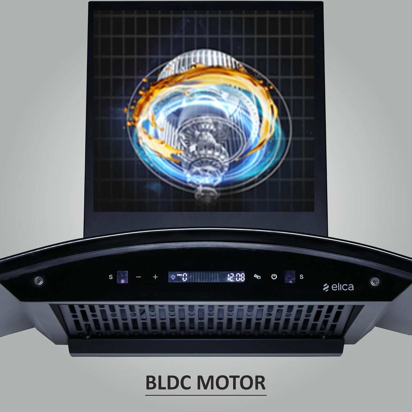 Elica 60cm 1500 m3/hr BLDC Filterless Autoclean Kitchen Chimney with 15 Years Motor & 5 Years Comprehensive Warranty | CURVE FL 600 BLDC HAC LTW MS NERO | RPM Display with Touch + Motion Sensor| Black