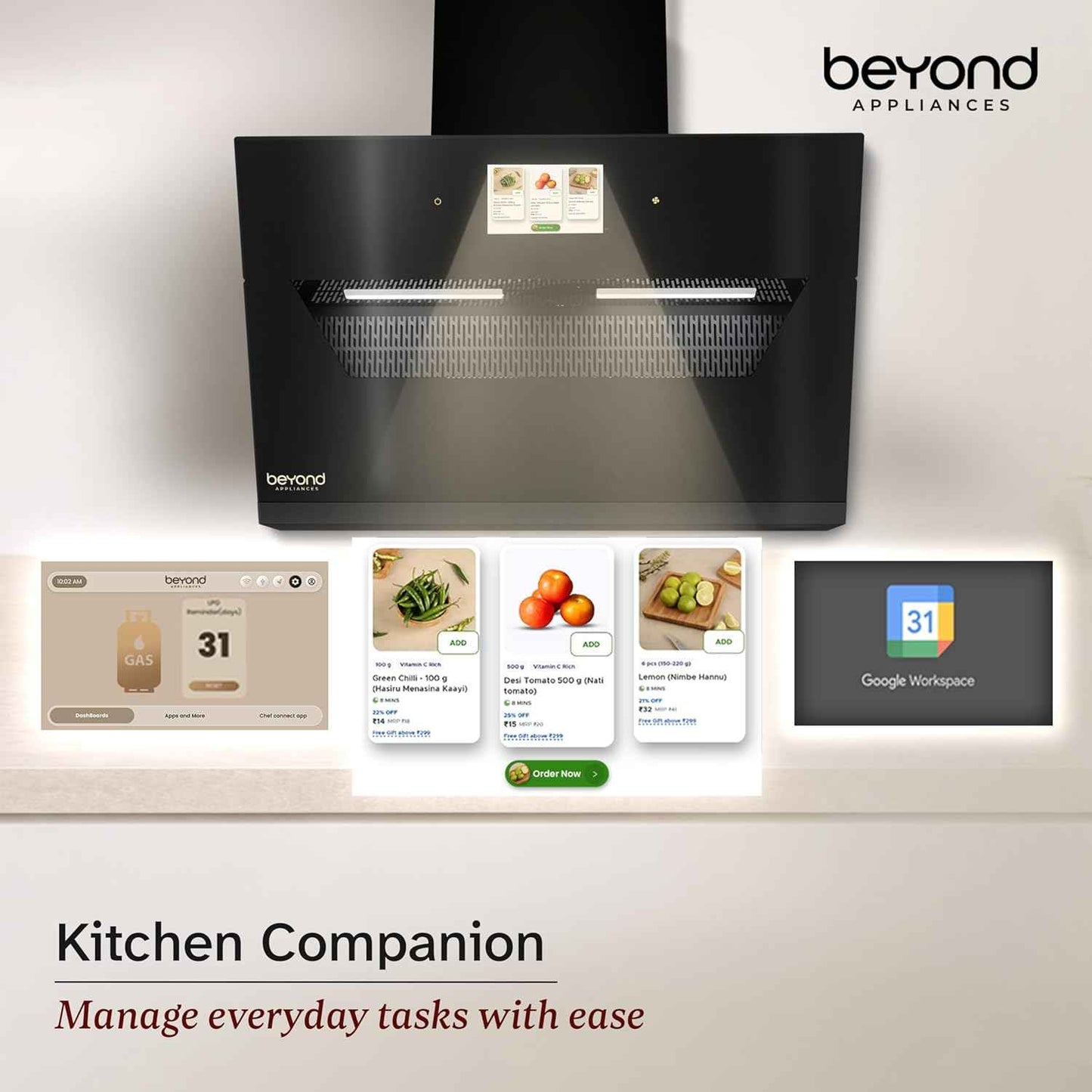 Beyond Appliances Eris 90cm Auto Clean Slant Kitchen Chimney | 1500 CMH Suction | Filterless | Smart Touchscreen Display | Touch Control | Black | PAN INDIA SERVICE| BA-SL-ER-AD-90-CH-001