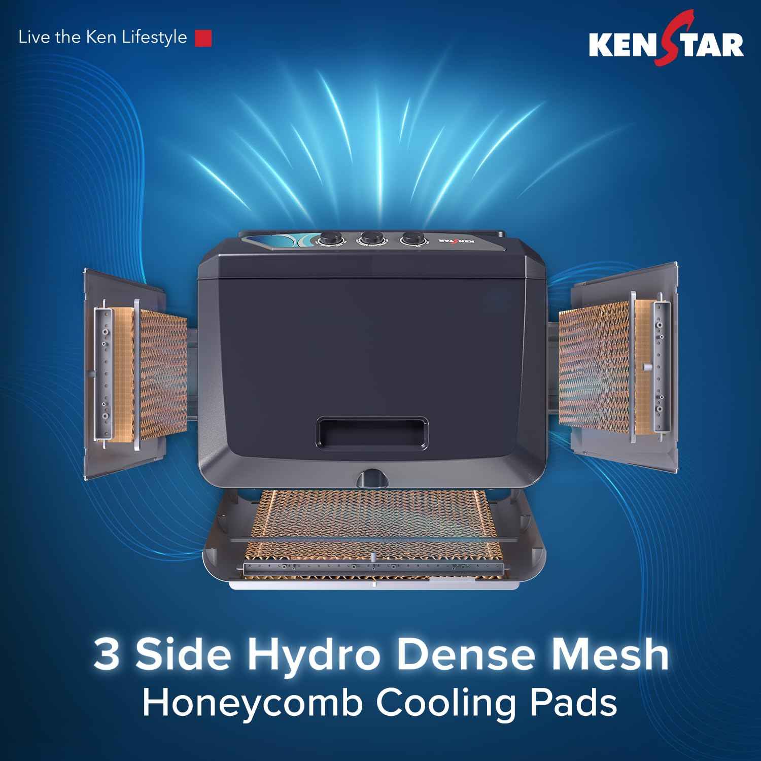 Kenstar MAHA KOOL HC 90 L Desert Air Cooler|Anti-Bacterial Honeycomb Pads|High-Speed Fan|Inverter Ready|50Ft Powerful Air Throw|1-Yr Product Warranty+5-Yr Warranty on Pump&Motor|5-Star BEE Rating|Grey
