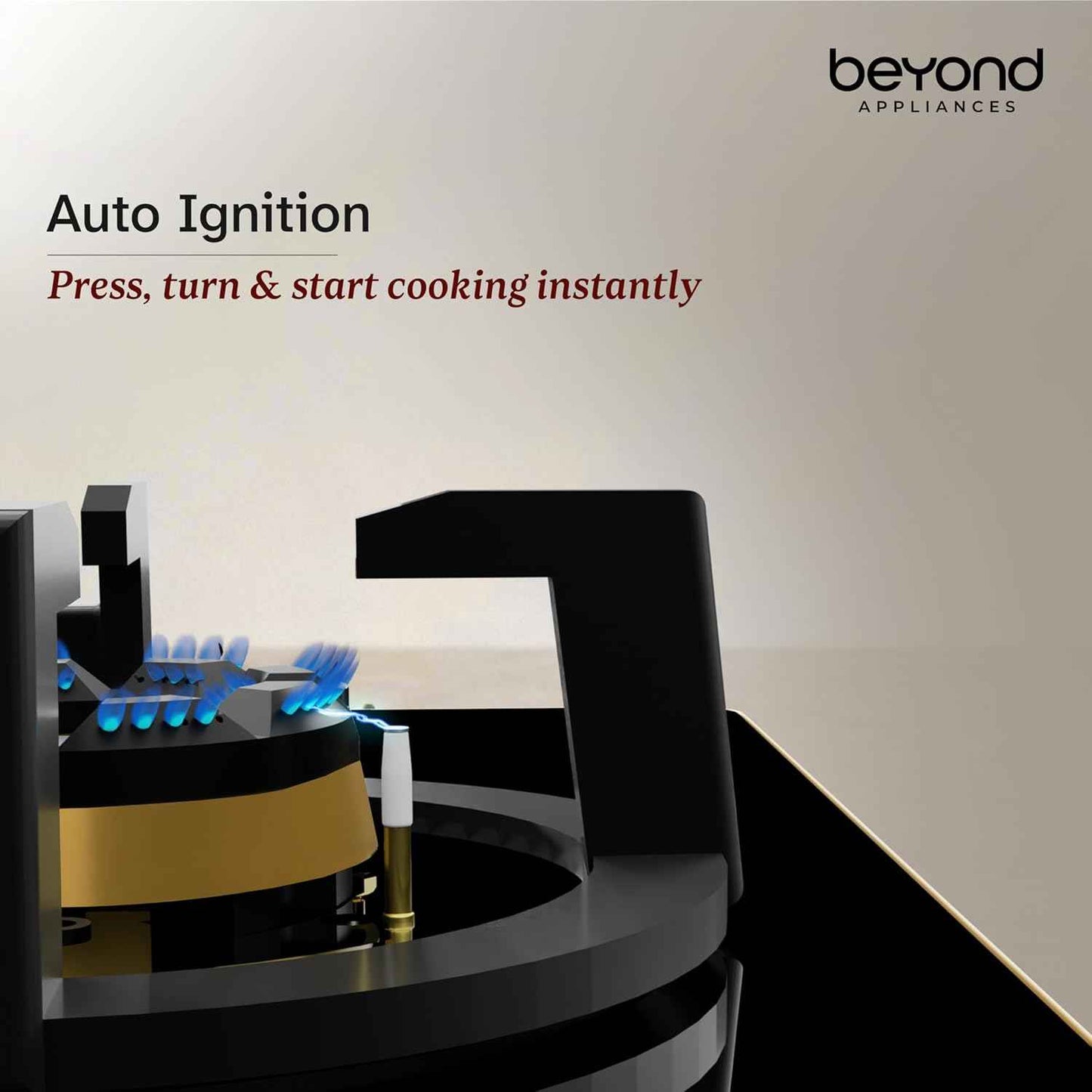 Beyond Appliances Altair Premium 4 Burner Smart Glass Hobtop Gas Stove | Auto Ignition | Digital Timer | Flame Failure Device | Jumbo Burner | Toughened Glass | LPG & PNG Compatible