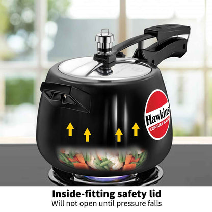 Hawkins 4 Litre Contura Black Pressure Cooker, Hard Anodised Inner Lid Cooker, Handi Cooker, Black (Cb40), 4 Liter