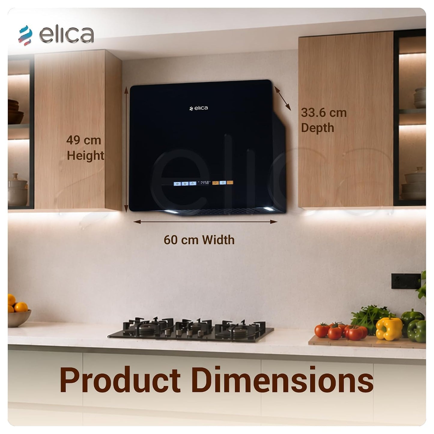 Elica Kitty Plug N Play 60cm 1250 m3/hr Ductless Autoclean Kitchen Chimney | Baffle + Air Recycle Filter | 15 Year Motor + 5 Yr Filter Warranty| 3-way Suction| 48db| RPM Display| Touch + Motion Sensor Kitchen Etto