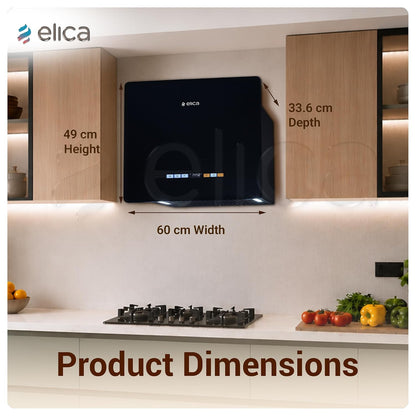 Elica Kitty Plug N Play 60cm 1250 m3/hr Ductless Autoclean Kitchen Chimney | Baffle + Air Recycle Filter | 15 Year Motor + 5 Yr Filter Warranty| 3-way Suction| 48db| RPM Display| Touch + Motion Sensor Kitchen Etto