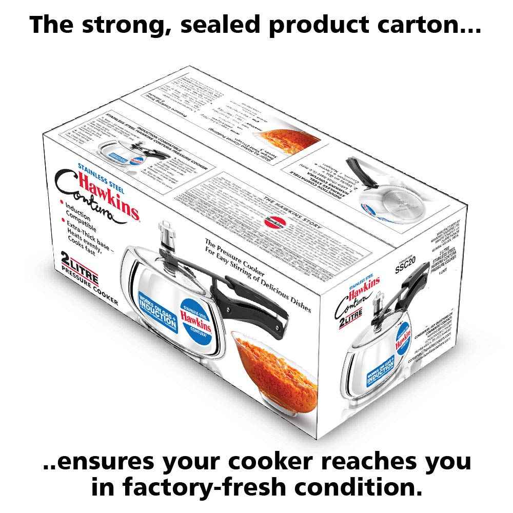 Hawkins 2 Litre Contura Pressure Cooker, Stainless Steel Inner Lid Cooker, Induction Cooker, Silver (SSC20)