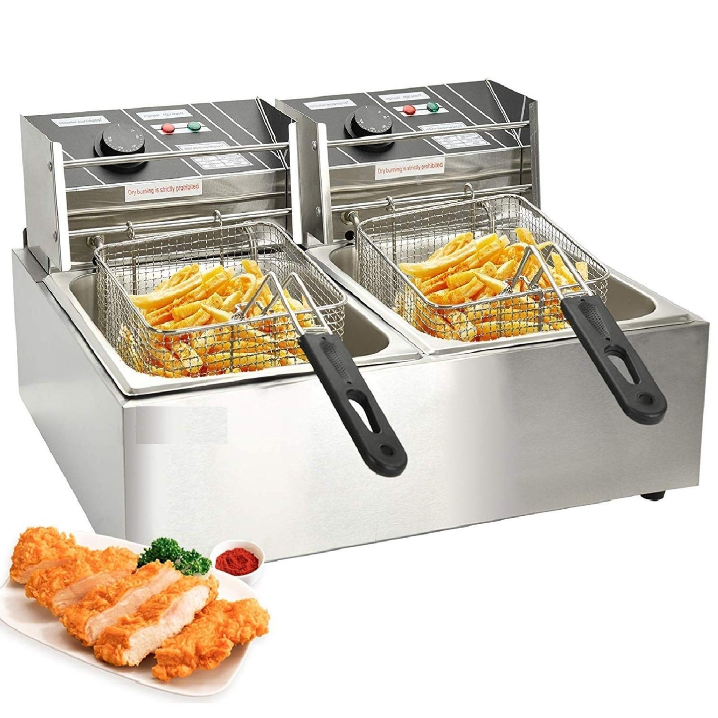 Kitchen Etto 6+6 Liters Commercial Double Tank Deep Fryer, Silver