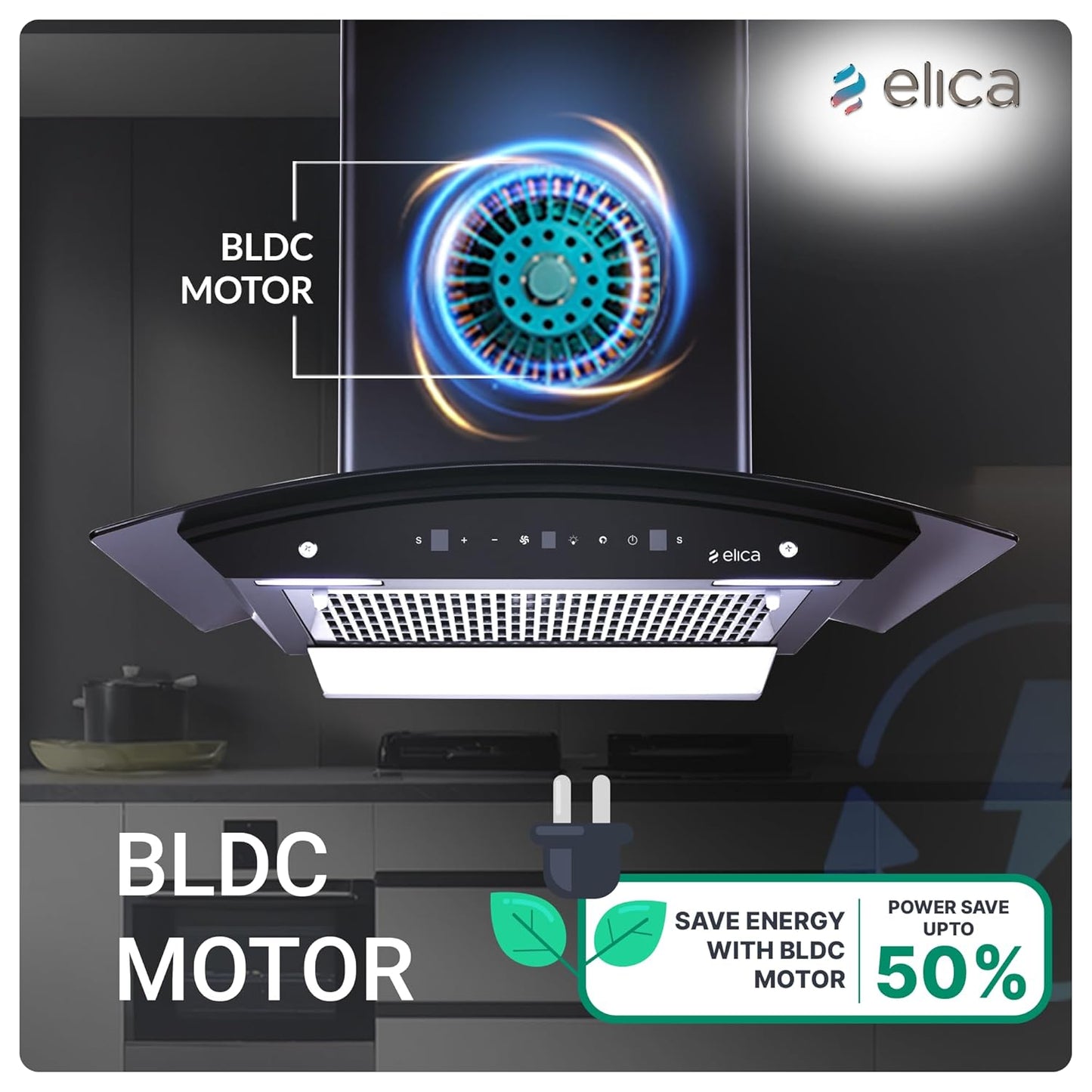 Elica 60cm 1500 m3/hr BLDC Filterless Autoclean Kitchen Chimney with 15 Years Motor & 5 Years Comprehensive Warranty | WDFL 600 BLDC HAC LTW MS NERO | Black | Touch + Motion Sensor Control Kitchen Etto