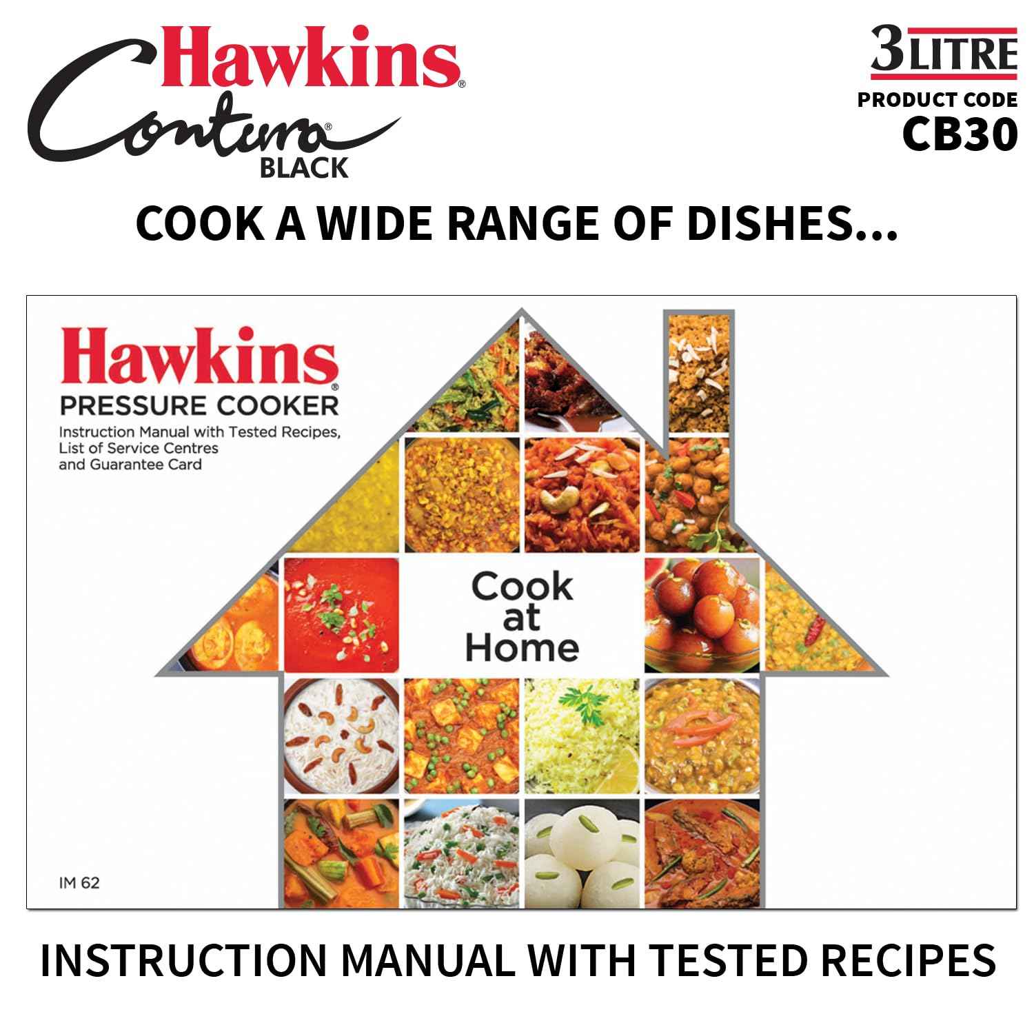 Hawkins 3 Litre Contura Black Pressure Cooker, Hard Anodised Inner Lid Cooker, Handi Cooker, (CB30)