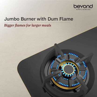 Beyond Appliances Altair Premium 4 Burner Smart Glass Hobtop Gas Stove | Auto Ignition | Digital Timer | Flame Failure Device | Jumbo Burner | Toughened Glass | LPG & PNG Compatible