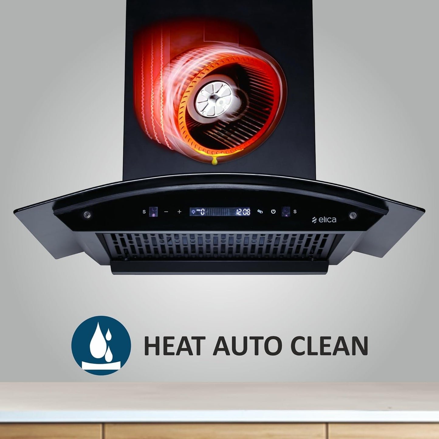 Elica 60cm 1500 m3/hr BLDC Filterless Autoclean Kitchen Chimney with 15 Years Motor & 5 Years Comprehensive Warranty | CURVE FL 600 BLDC HAC LTW MS NERO | RPM Display with Touch + Motion Sensor| Black
