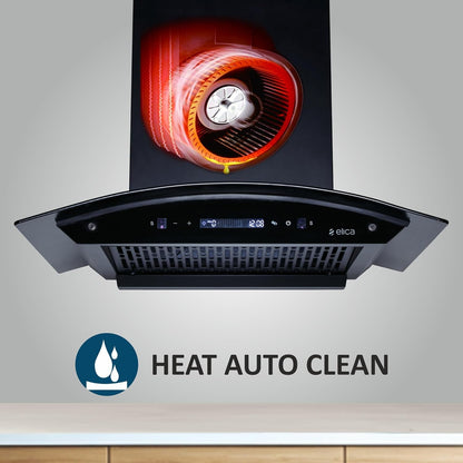 Elica 60cm 1500 m3/hr BLDC Filterless Autoclean Kitchen Chimney with 15 Years Motor & 5 Years Comprehensive Warranty | CURVE FL 600 BLDC HAC LTW MS NERO | RPM Display with Touch + Motion Sensor| Black