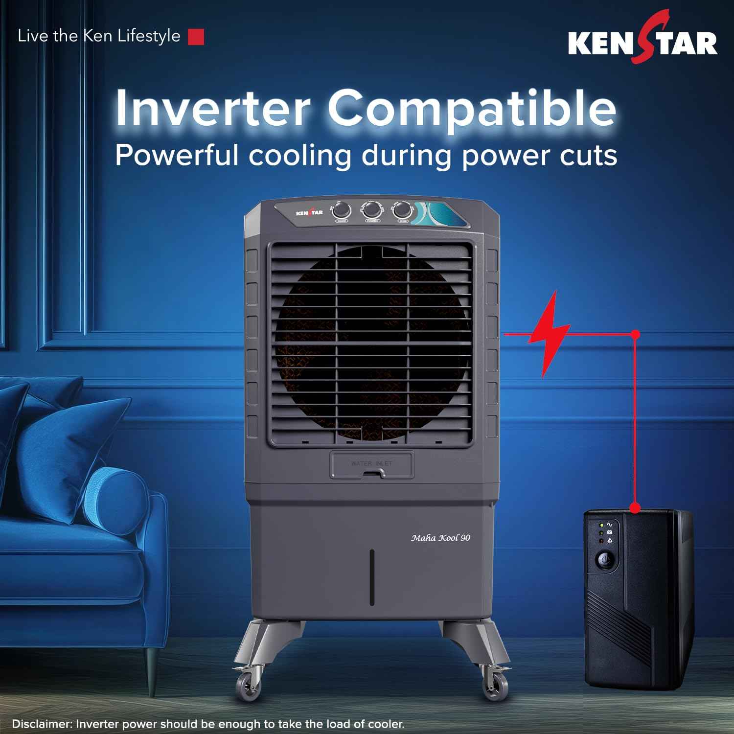 Kenstar MAHA KOOL HC 90 L Desert Air Cooler|Anti-Bacterial Honeycomb Pads|High-Speed Fan|Inverter Ready|50Ft Powerful Air Throw|1-Yr Product Warranty+5-Yr Warranty on Pump&Motor|5-Star BEE Rating|Grey