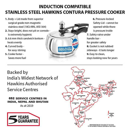 Hawkins 1.5 Litre Stainless Steel Contura Pressure Cooker, Inner Lid Induction Baby Cooker, Silver (SSC15)