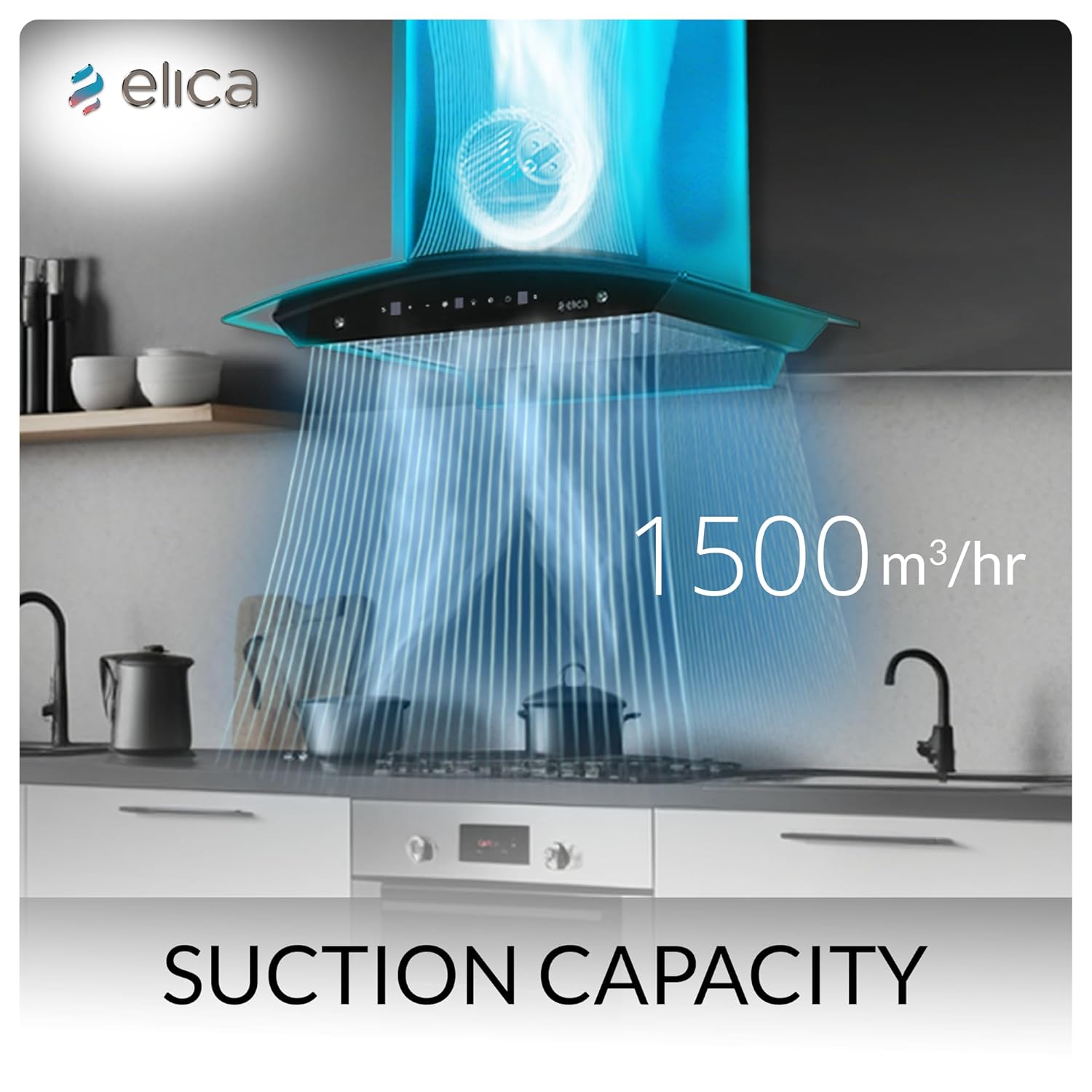 Elica 60cm 1500 m3/hr BLDC Filterless Autoclean Kitchen Chimney with 15 Years Motor & 5 Years Comprehensive Warranty | WDFL 600 BLDC HAC LTW MS NERO | Black | Touch + Motion Sensor Control Kitchen Etto