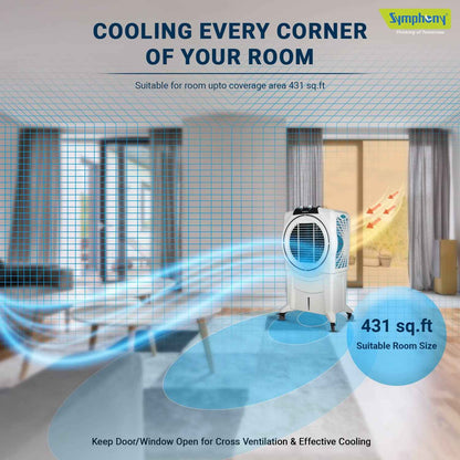 Symphony Sumo 115XL Desert Air Cooler for Home with Honeycomb Pads, Powerful +Air Fan and Cool Flow Dispenser (115L, White)